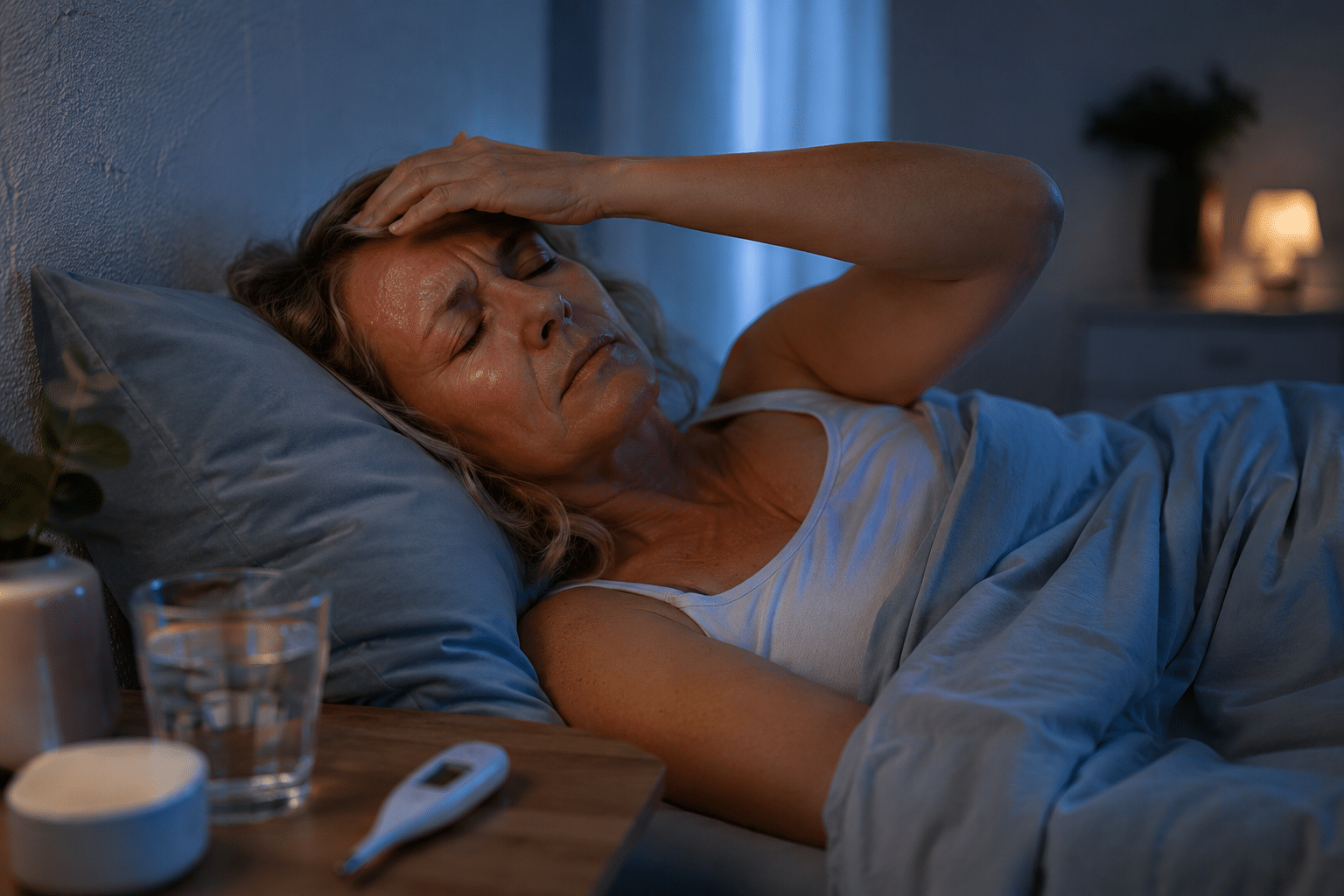 Femme souffrant de chaleur nocturne pendant son sommeil