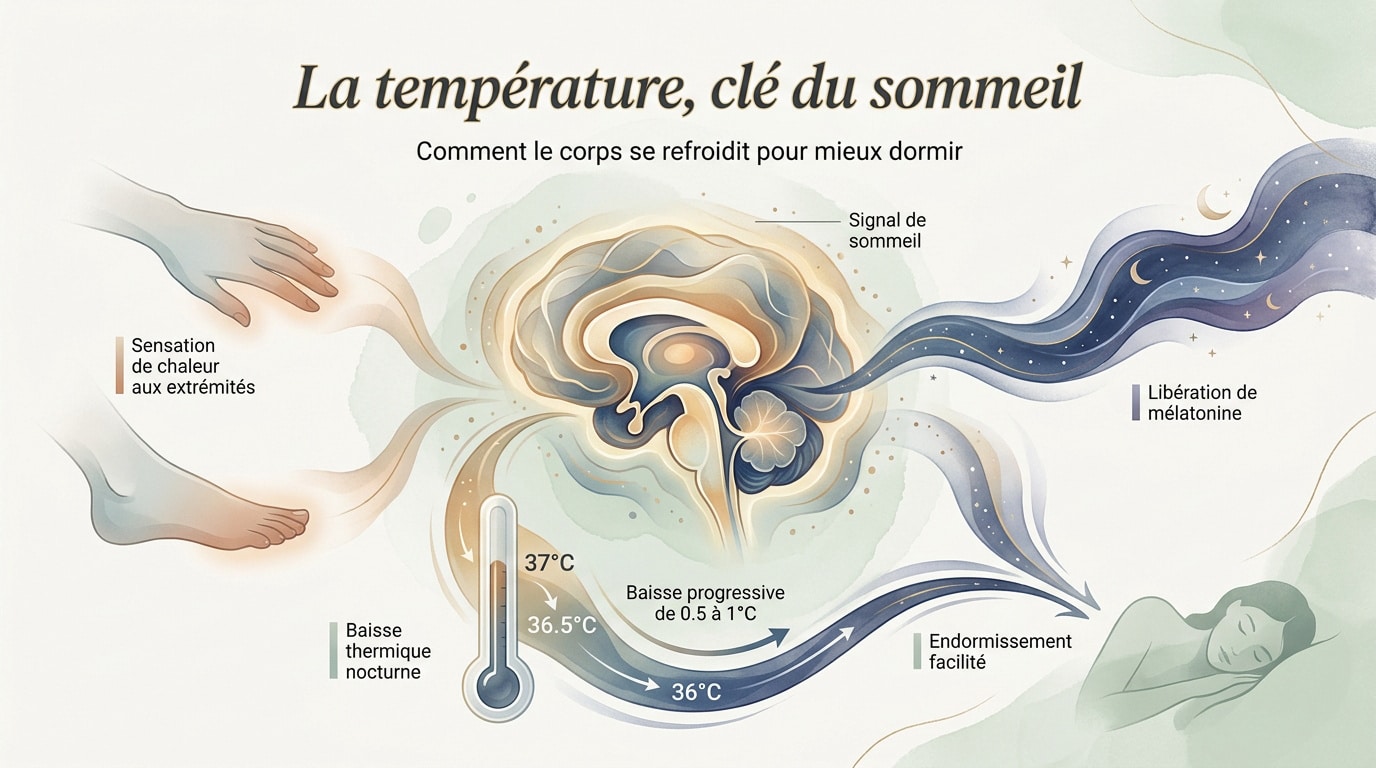 Graphique illustrant la baisse de la température corporelle durant le cycle du sommeil nocturne